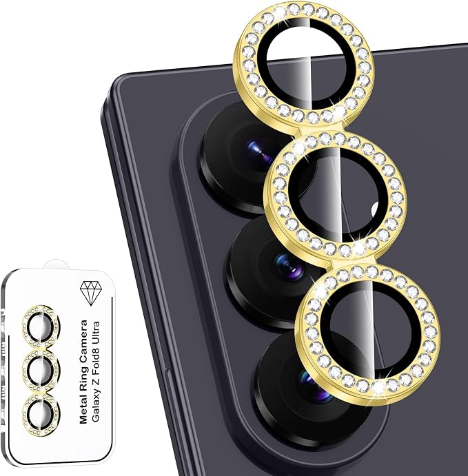 for Samsung Galaxy Z Fold 8 Ultra Camera Lens Protector, Individual Metal Ring Tempered Glass Lens Cover, [Strong Adsorption] Scratch Resistant Ultra-Thin HD Clear Lens Cover, 1 Set-Gold Diamond by Btscase