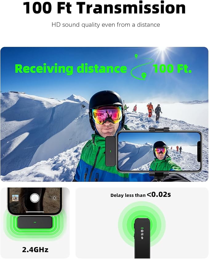 Rythflo Wireless Lavalier Microphone for iPhone 17/16/15 & Android, USB-C | 18H Battery Life, Noise Cancellation, 100ft Transmission Range, USB-C Wireless Lapel Microphone for Video Recording, Vlogging - Image 5