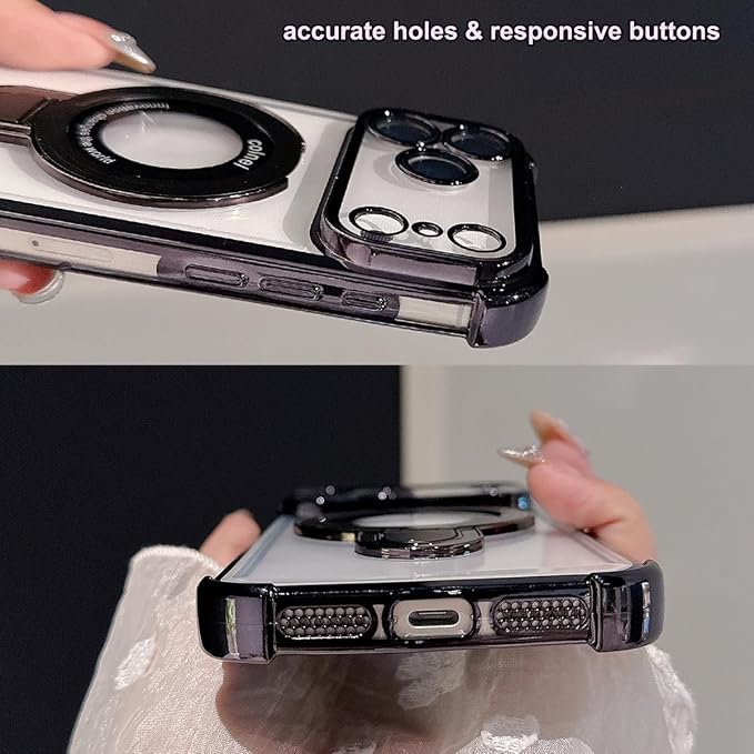 for iPhone 17 Pro Max Clear Case with Magnetic Ring Stand, [Compatible with MagSafe] Shockproof Kickstand Plating Soft Case Camera Lens Protector Girls Woman Cover for 17 Pro Max 6.9", Orange - Image 5