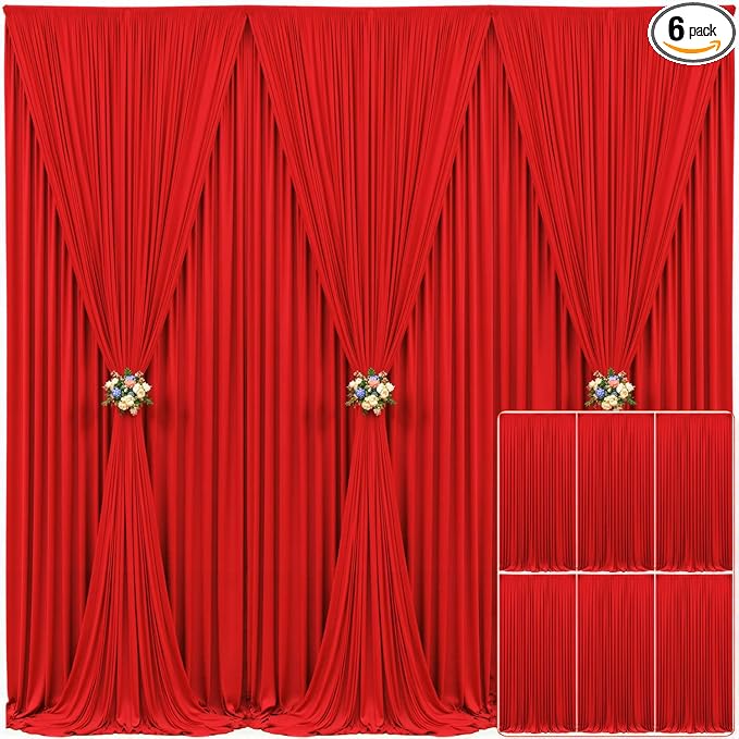 6 Panels Red Backdrop Curtain for Parties Wedding Wrinkle Free Red Photo Curtains Backdrop Drapes Fabric Decoration for Birthday Party Baby Shower Christmas 30ft(W) x 10ft(H) by Tao-GePartyDecorations