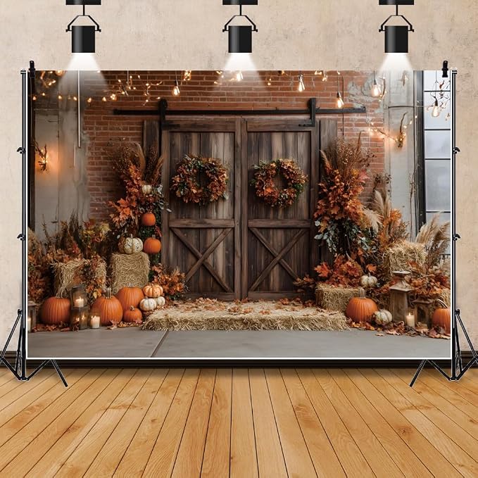 10x6.5ft Fall Thanksgiving Backdrop Pumpkins Autumn Harvest Pumpkins Barn Photography Background Hay Maple Leaves Birthday Party Decorations Banner Photo Booth Props - Image 3
