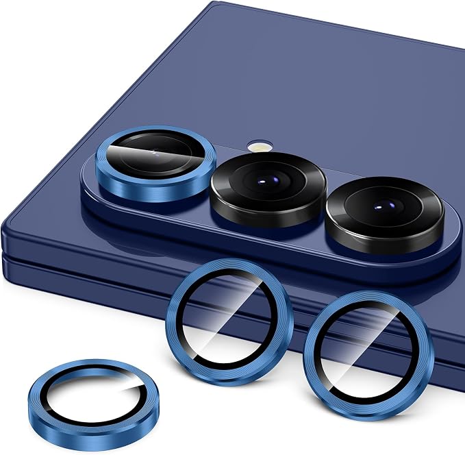 for Samsung Galaxy Z Fold 7 Camera Lens Protector, Individual Metal Ring Tempered Glass Lens Cover, [Strong Adsorption] Scratch Resistant Ultra-Thin HD Clear Lens Cover, 1 Set-Deep Blue - Image 2