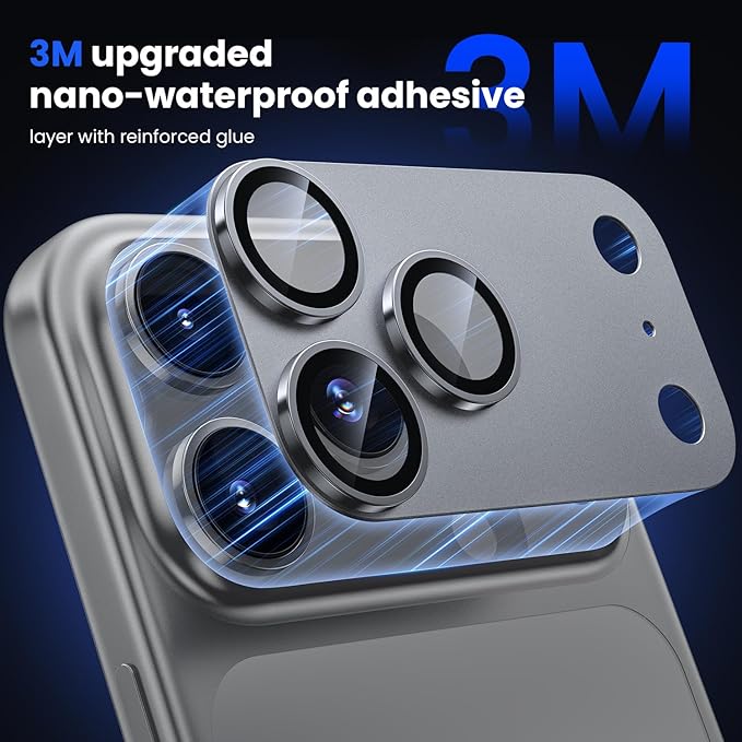 WSKEN for iPhone 17 Pro Camera Lens Protector - Military Grade Design | Strong Adhesion, Daily Shatterproof, Metal Aluminum Alloy Tempered Glass Camera Screen Protector, Grey - Image 3