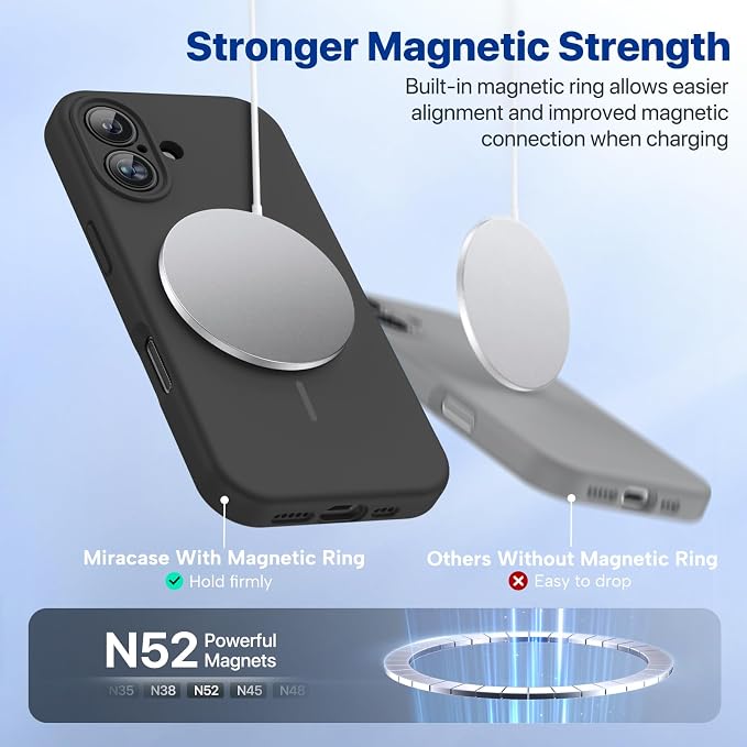 Miracase Silicone & Magnetic for iPhone 16 Case, Black | Compatible with MagSafe, Anti-Scratch Microfiber Lining, Liquid Silicone Case Shockproof Drop Protection Phone Case for 16 - Image 5