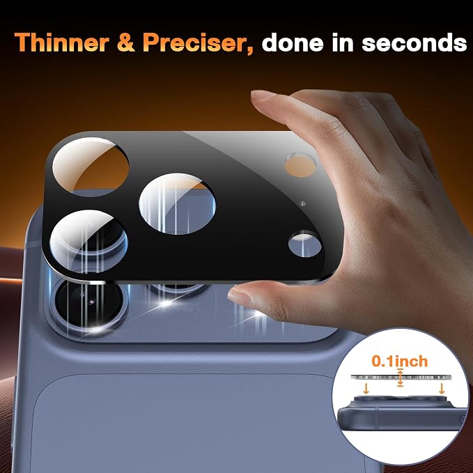 YWXTW [0 Bubbles for iPhone 17 Pro Max Camera Protector, Full Coverage Tempered Glass Lens Screen Protector for iPhone 17 Pro Max Accessories, Case Friendly, HD Clear, 3 Pack (Black) - Image 6