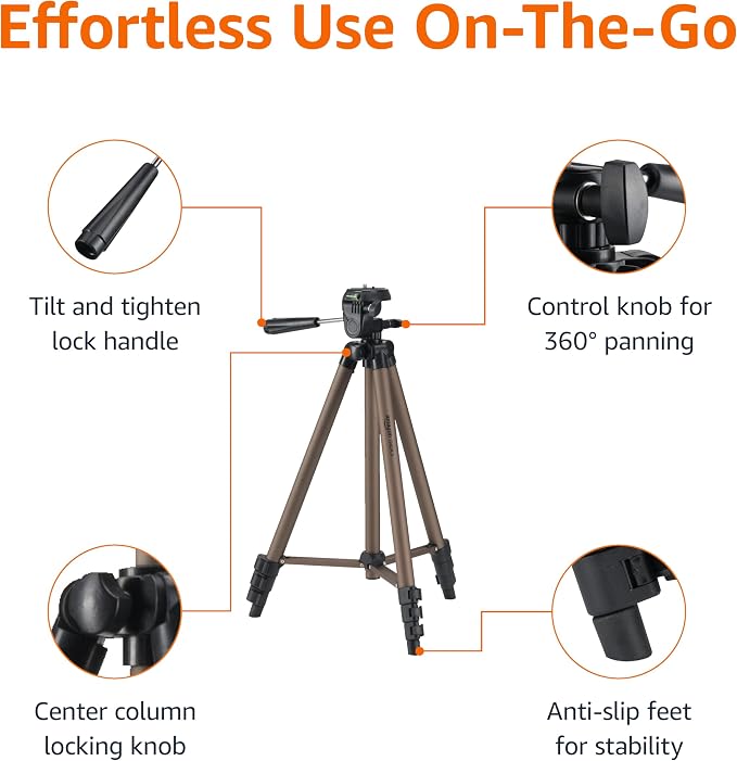 Amazon Basics 50-inch Lightweight Portable Camera Tripod Stand with Quick-Release Plate,Adjustable Height,Aluminum,for Travel Photography,Champagne,(Pack of 10) - Image 3