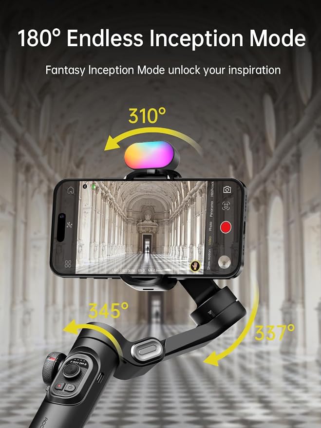 AOCHUAN Gimbal Stabilizer for Smartphone w/Gesture Control, XE Kit | Foldable handheld gimbal w/face tracking, magnetic fill light for TikTok, YouTube vlog and smartphone video recording - Image 4