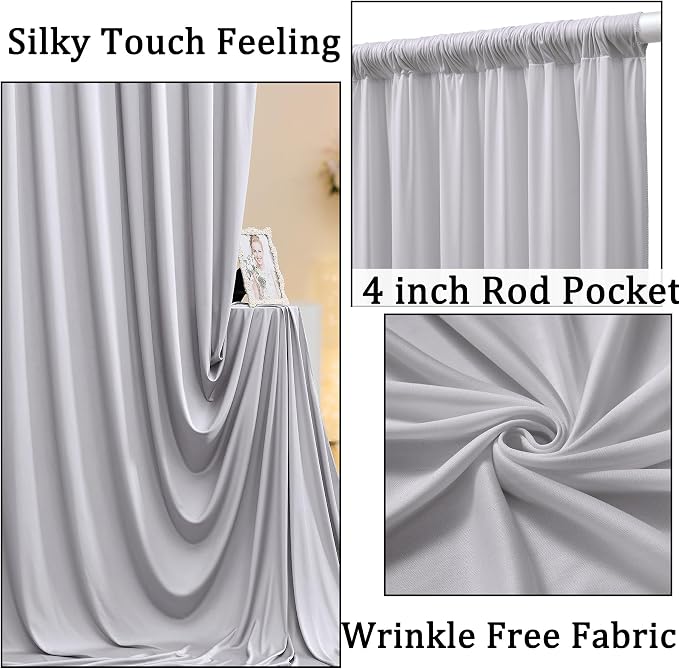 10ftx8ft Wrinkle Free Silver Backdrop Curtain for Parties, Thick Polyester Backdrop Drapes for Wedding Birthday Party Photography Background Baby Shower Decor - Image 2