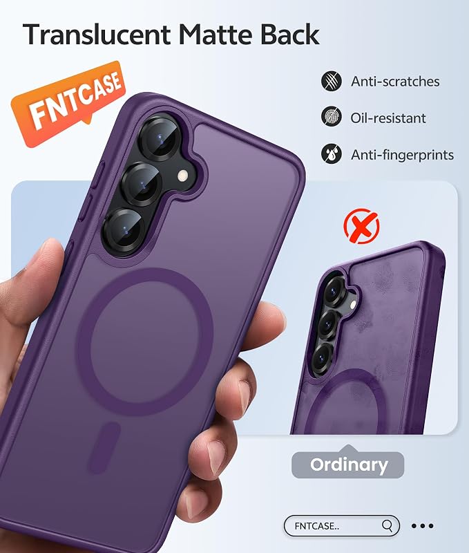 FNTCASE for Samsung Galaxy S25/S24 Plus Case, Fit Magsafe, Screen Protector | Translucent Matte Magnetic Back, 14FT Military Grade Drop Protection, Shockproof Protective Phone Cover, Purple - Image 6