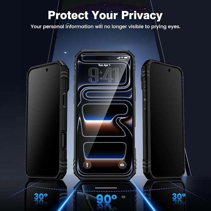 VEGO for iPhone 17 Pro Case with Privacy Screen Protector Black | Slide Camera Cover & Ring Kickstand Military Grade Heavy Duty Protection Cover for iPhone 17 Pro 5G 6.3 Inch - Black - Image 3