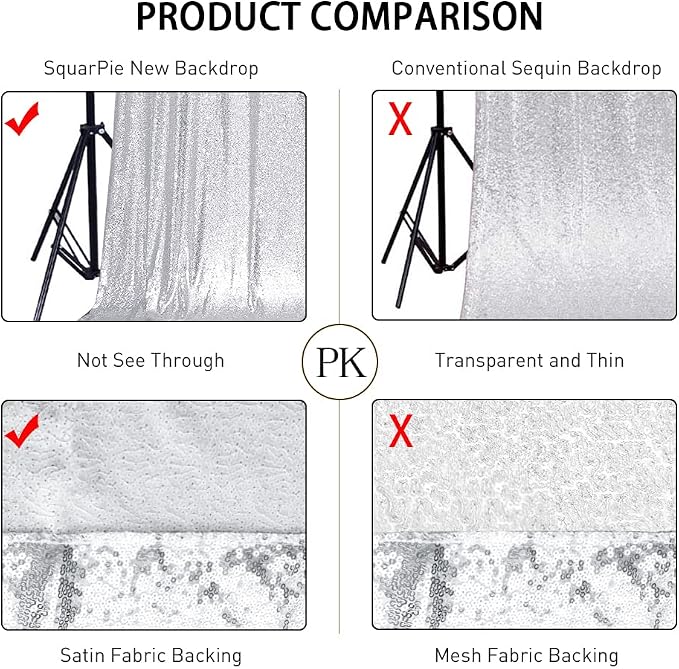 SquarePie 6x6ft Silver Sequin Backdrop, High Density Non-Transparent Glitter Curtain for Photography, Birthday, Wedding Party Decorations, Thick Solid Background with 4" Rod Pocket, 1 Panel - Image 6