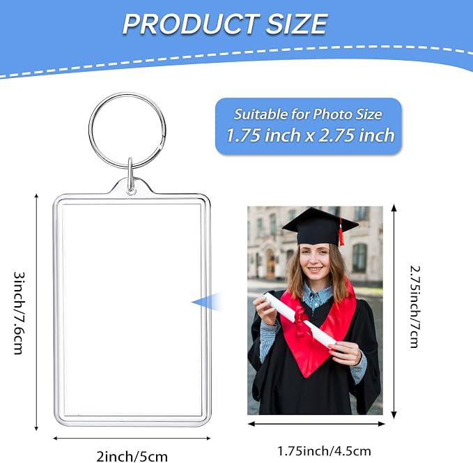 ZZYFGH 32 Pcs Photo Keychain (2 * 3 inch) Picture Frame Keychains Bulk, Acrylic Clear Rectangle Photo Keychain for DIY Craft Graduation Gift- Suitable for Photo Size 1.75 inch x 2.75 inch - Image 2