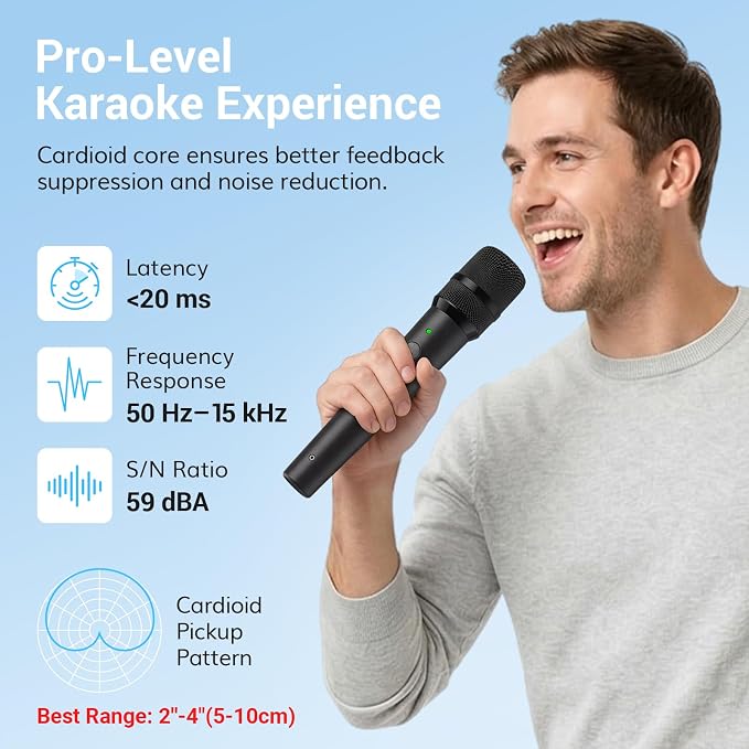 TONOR 2.4G Dual Wireless Microphones, Rechargeable Handheld Mic TW-220 | Cordless Microphones System with Receiver, Karaoke Mics for Singing, Home Party, Birthday, Church, Speech 50ft / 15 m Range - Image 2