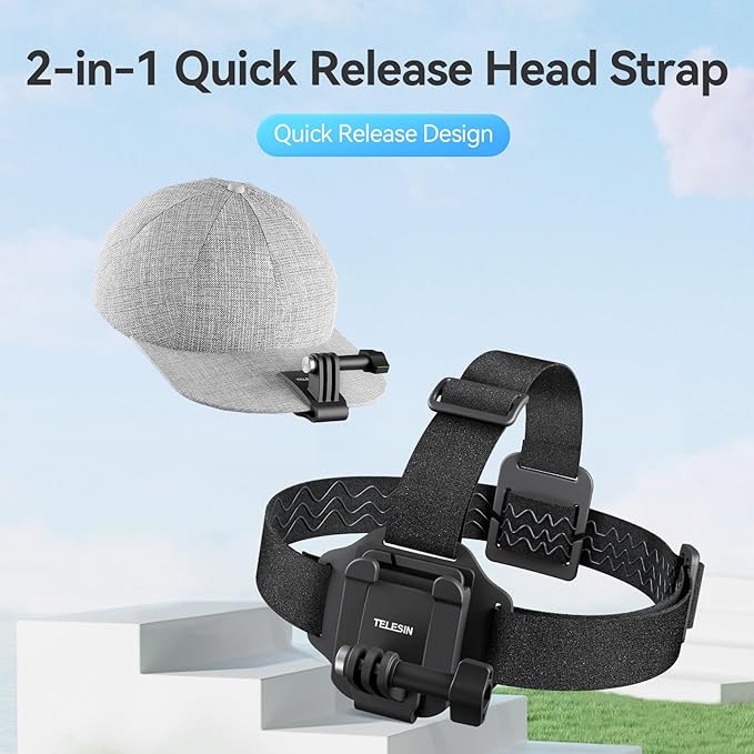 TELESIN Head Strap Mount with Cap Clip, Quick Release Head Belt Mount Compatible with GoPro Max/Hero 13/12/11/10/9/8, Insta360 X5, DJI Osmo Nano Action 5 Pro Action 4 3, AKASO and Most Action Cameras - Image 2
