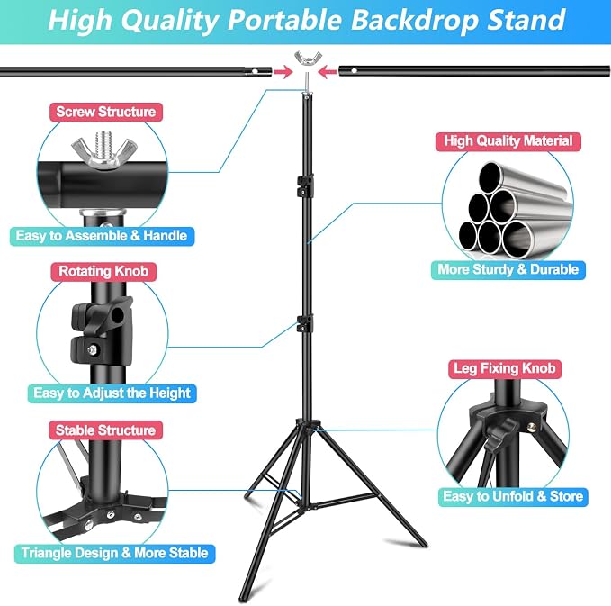 Green Screen Backdrop Kit with Stand, 5X6.5ft Portable Green Screen Backdrop with Stand kit, GreenScreen Background with Stand Carrying Bag Clamp for Streaming Video Zoom - Image 2