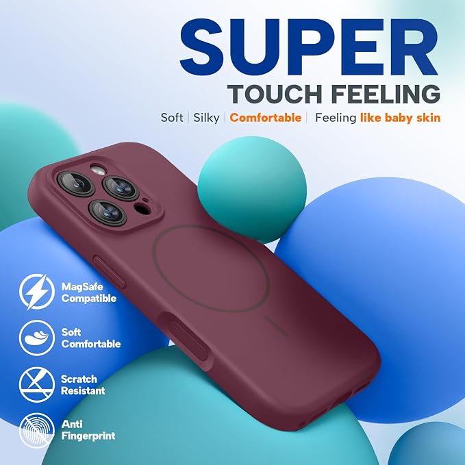 miracase Magnetic for iPhone 16 Pro Case, [Soft Anti-Scratch Microfiber Lining], Compatible with MagSafe, Liquid Silicone Case Shockproof Drop Protection Phone Case for 16 Pro,Wine Red | Compatible with MagSafe, Soft Microfiber Lining, Liquid Silicone ... - Image 8