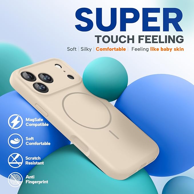 Miracase Magnetic for iPhone 17 Pro Case, Silicone, Sand | Compatible with MagSafe, Soft Microfiber Lining,Shockproof Drop Protection Phone Case for 17 Pro - Image 6