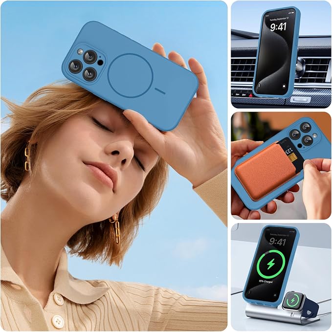miracase Magnetic for iPhone 15 Pro Max Case, [Soft Anti-Scratch Microfiber Lining], Compatible with MagSafe, Liquid Silicone Case Shockproof Drop Protection Phone Case for 15 ProMax, Capri Blue - Image 5