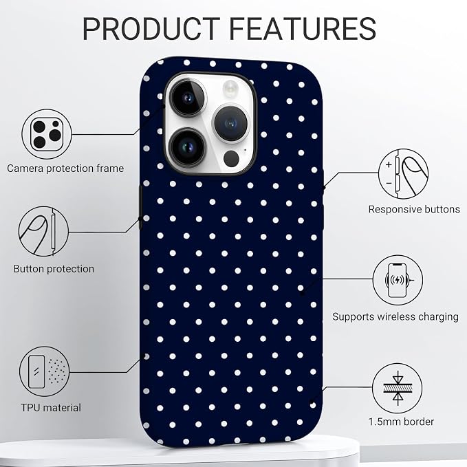 TPU Phone Case for iPhone 14 Pro, MagSafe Wireless Charging Compatible, Shockproof Slim Fit Protective Cover with Anti-Yellowing & Raised Camera Protection (Polka dot 7, iPhone 14 Pro) - Image 4