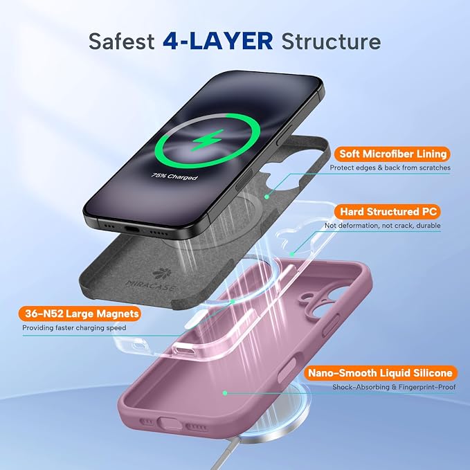 Miracase Silicone & Magnetic for iPhone 16 Case, Blackcurrant | Compatible with MagSafe, Anti-Scratch Microfiber Lining, Liquid Silicone Case Shockproof Drop Protection Phone Case for 16 - Image 3