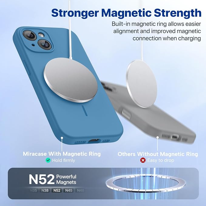 Miracase Silicone & Magnetic for iPhone 15 Plus Case, Capri Blue | Compatible with MagSafe, Soft Microfiber Lining, Liquid Silicone Case Shockproof Drop Protection Phone Case for 15 Plus - Image 4