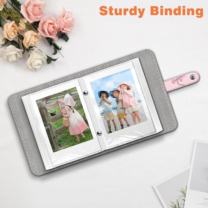 Fintie Mini Photos Album Book for 2x3 Inch Films - 52 Pockets Small Albums | For Fujifilm Instax Mini, Polaroid Hi-Print Pictures, Portable Kpop Photocard Holder, Travel Memory Book, Pink Bow - Image 5