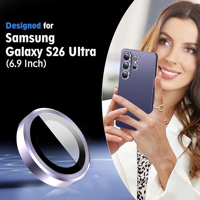 SiHPuoy 2Set Camera Lens Protector for Samsung Galaxy S26 Ultra, Colorful | 9H+ Tempered Glass, Military Grade Shatterproof, Anti-Scratch,Case Friendly,HD Metal Camera Cover,Does not Affect Night Shots - Image 2