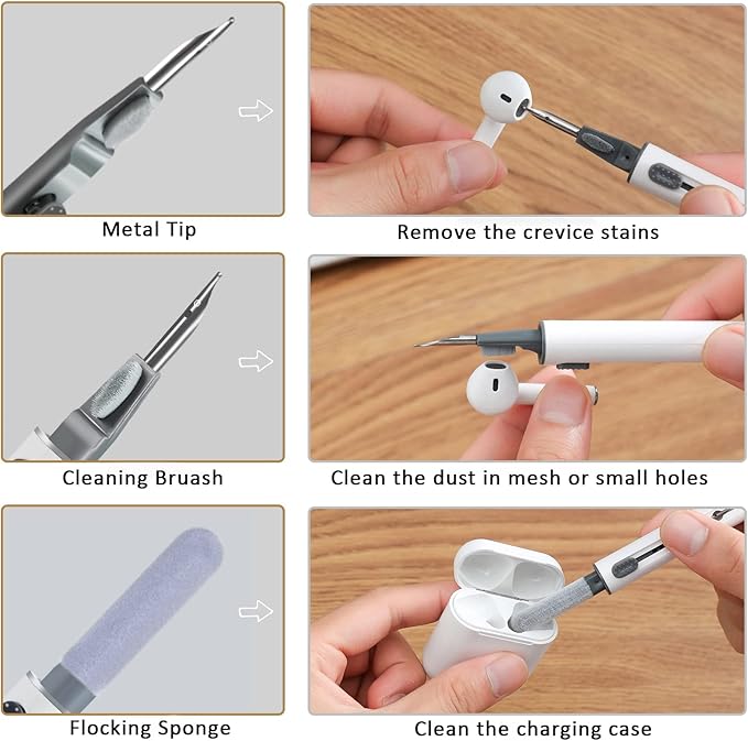 Airpod Cleaner Kit, Earbud Cleaning Kit for Airpods Pro 1 2 3,Multi-Function Cleaning Pen with Soft Brush Flocking Sponge, Suitable for Bluetooth Headset, Charging Box, Mobile Phone,Earbud (1Pcs) - Image 3