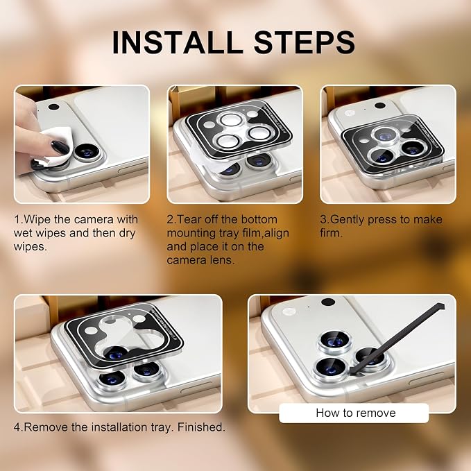 Misea Compatible for iPhone 17 Pro/iPhone 17 Pro Max Camera Lens Protector | 9H Tempered Glass Ultra HD Bling Camera Screen Protector Cover Metal Individual Ring Decoration Accessories, Silver - Image 7