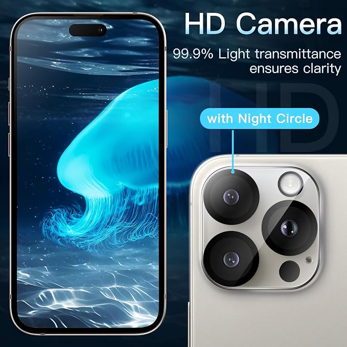 JETech Camera Lens Protector for iPhone 16 Pro/16 Pro Max, 3-Pack | 9H Tempered Glass, HD Clear, Anti-Scratch Protection, Night Shot Compatible, Case-Friendly - Image 5