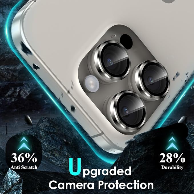 YWXTW Camera Lens Protector for iPhone 15 Pro/iPhone 15 Pro Max, [1 Step Installation Tray] Tempered Glass Screen Protector Metal Individual Camera Cover Accessories Case Friendly (Natural Titanium) - Image 3