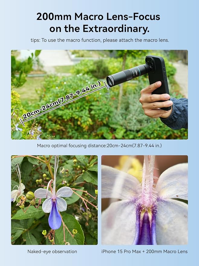 MIAO LAB 10X Telephoto + 200mm Macro Lens for iPhone 15 Pro Max, 2-in-1 Telephoto & Macro with 17mm Thread Interface & Dedicated Case – Perfect for Concerts, Travel, and Outdoor Exploration - Image 4