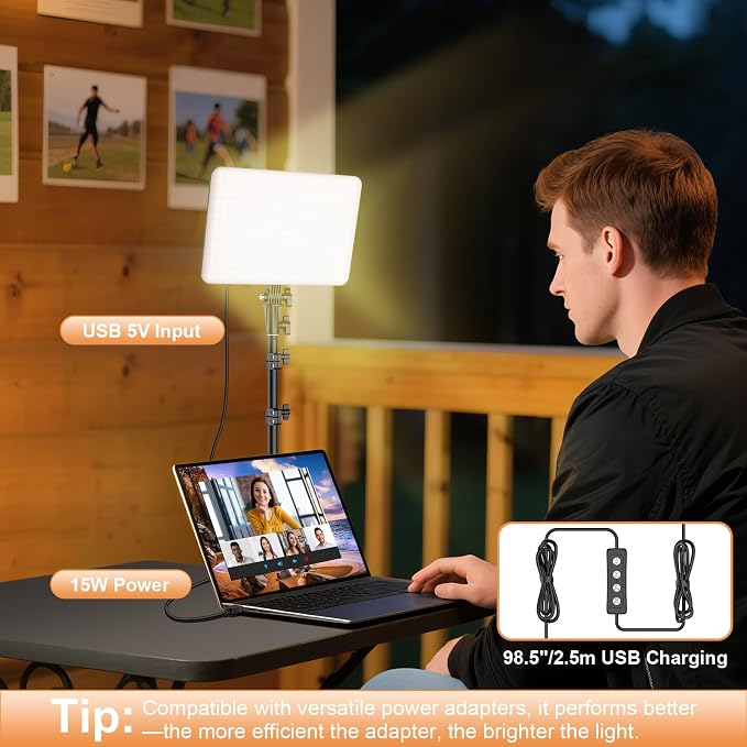 2-Pack LED Video Lighting Kit, Anautin 15W/1700Lux Photography Lighting with Tripod Stand, 2500-8500K Dimmable Streaming Light for Video Recording, Gaming, Podcast, Barber, Salon, TikTok, YouTube - Image 6