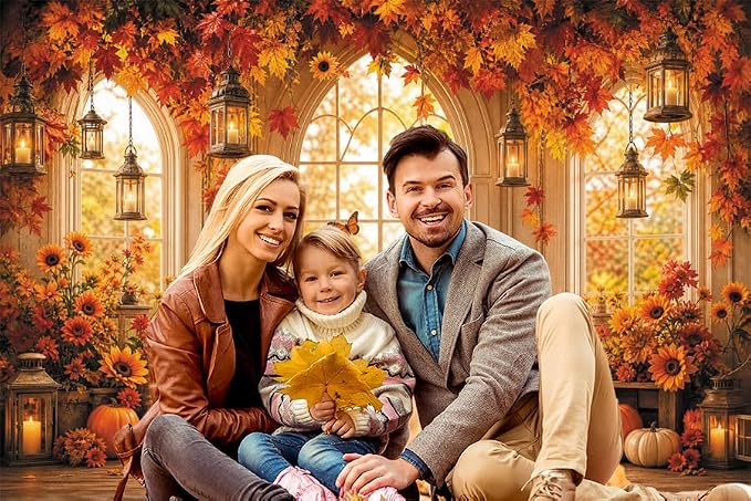 Fall Butterfly Floral Backdrop for Photography 8x6ft Autumn Window Pumpkin Maple Flowers Backdrop Thanksgiving Theme Background Birthday Party Decorations Photo Booth Props Vinyl - Image 6
