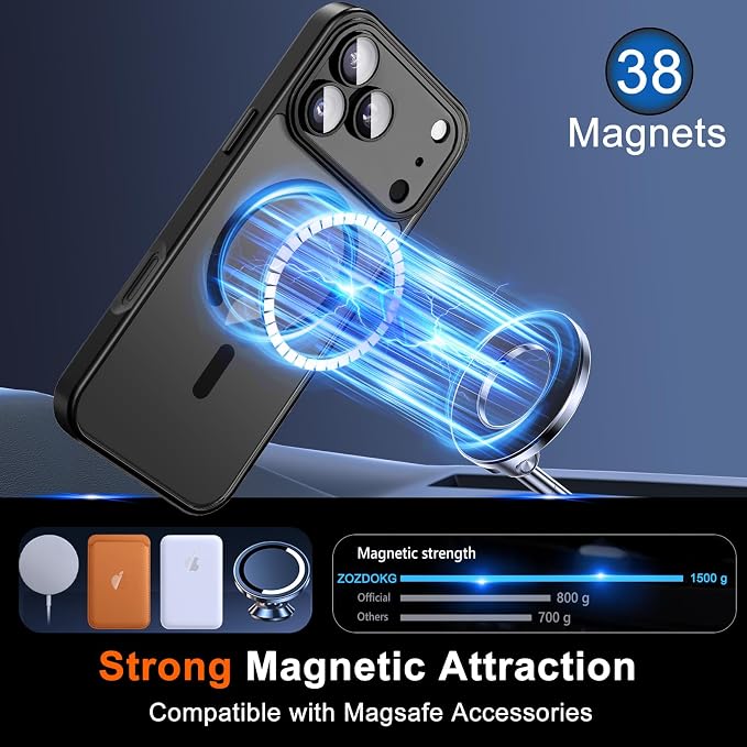 for iPhone 17 Pro Case with Privacy Screen Protector, Black | Full Camera Protection, Compatible with MagSafe, Magnetic Translucent Matte Shockproof Phone Cover for iPhone 17 Pro - Image 3