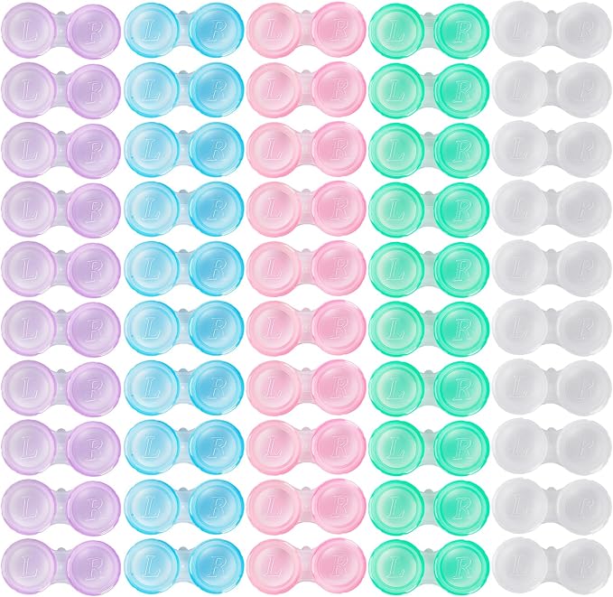 50 Pack Contact Lens Cases, Transparent Contact Cases Bulk in 5 colors, Cute Contact Lenses Case Leak-proof, Eye Contact Case for Home and Travel by Unknown