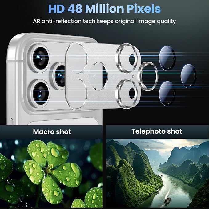 Uyiton for iPhone 17 Pro Camera Lens Protector, Metal Frame Glass Cover | Not Easy to Break, Strong Adsorption, Case-Friendly, Metal 9H Sapphire Glass Rear Camera Screen Cover, Silver - Image 3