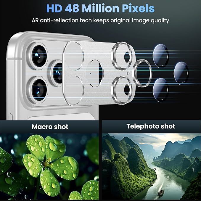 Uyiton for iPhone 17 Pro Camera Lens Protector, Metal Frame Glass Cover | Not Easy to Break, Strong Adsorption, Case-Friendly, Metal 9H Sapphire Glass Rear Camera Screen Cover, Silver, 2 Packs - Image 3