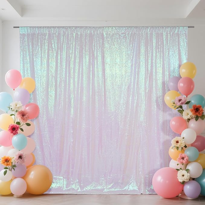 SquarePie 8x8ft Iridescent Sequin Backdrop, High Density Non-Transparent Glitter Curtain for Photography, Birthday, Wedding Party Decorations, Thick Solid Background with 4" Rod Pocket, 1 Panel by SquarePie