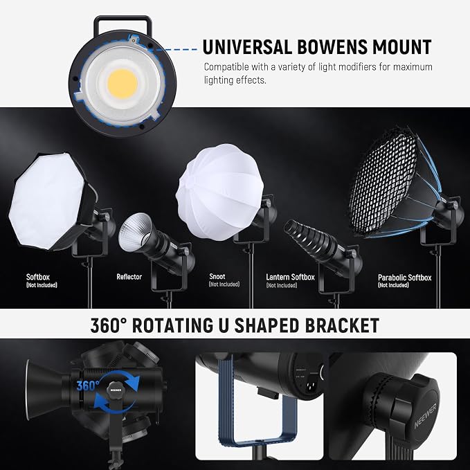 NEEWER CB200 210W LED Video Light with 2.4G/APP Control, 5600K Daylight COB Continuous Output Lighting for Photography with 98500lux/m, CRI97+/TLCI97+, 9 Scenes, PWM Dimming, Bowens Mount - Image 8