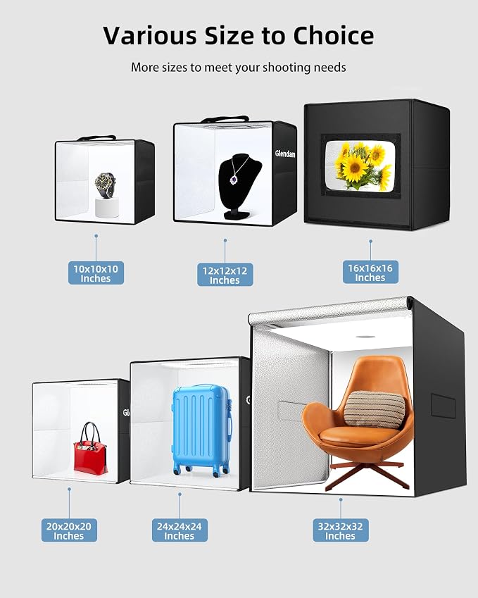 Glendan 32"x32" Light Box Photography, Large Photo Light Box | 3 Light Panels, 792 LED Beads, CRI >95, Professional Photo Booth Shooting Tent Kit with 4 Color Backdrops for Product - Image 9