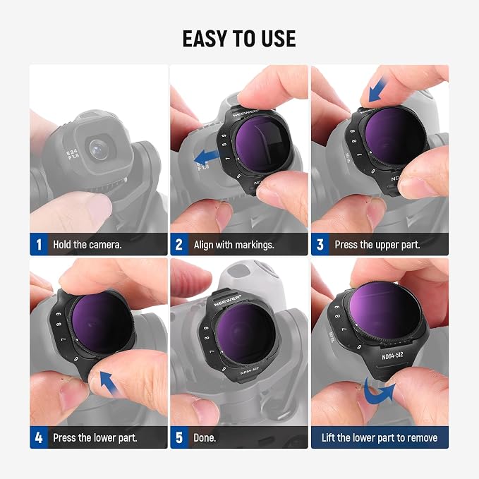 NEEWER Variable ND Filter Compatible with DJI Mini 5 Pro Drone Camera, Snap On Adjustable Neutral Density (ND64-512, 6-9 Stops) Lens Filter Multicoated Optical Glass Aerial Photography Accessories - Image 8