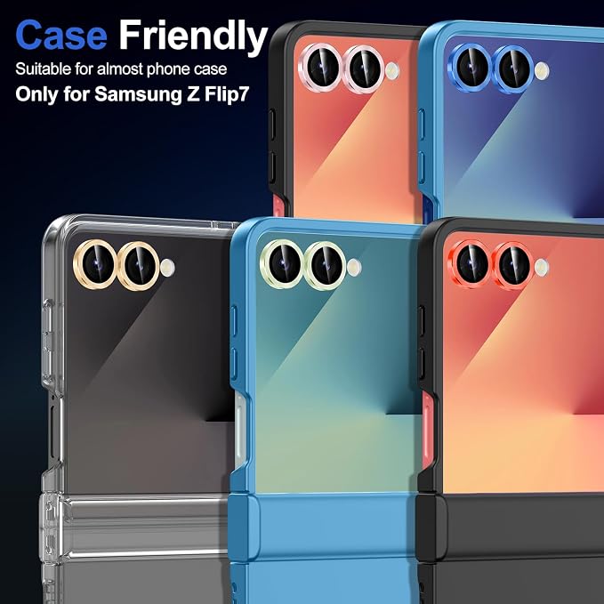 for Samsung Galaxy Z Flip 7 Camera Lens Protector, Individual Metal Ring Tempered Glass Lens Cover, [Strong Adsorption] Scratch Resistant Ultra-Thin HD Clear Lens Cover, 1 Set-Titanium Blue - Image 7