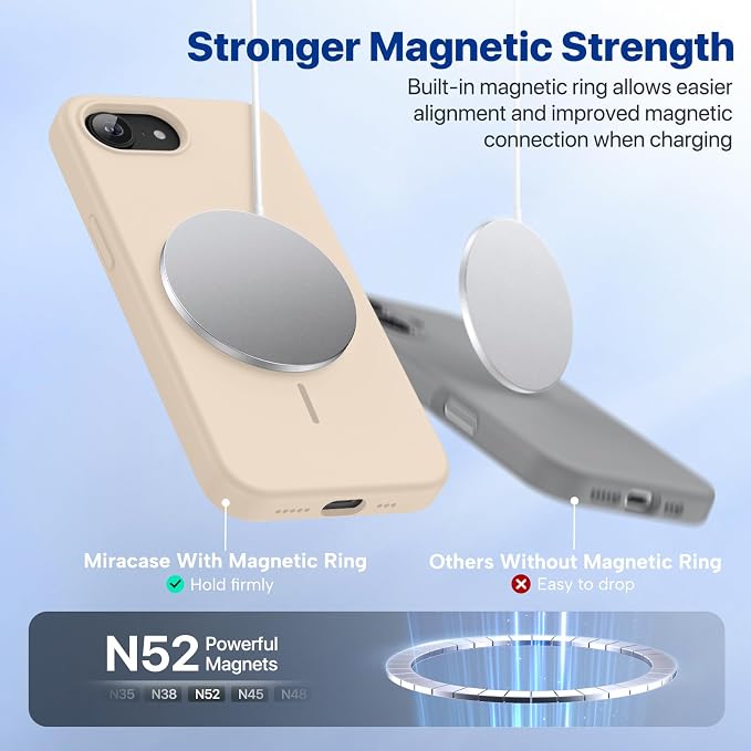miracase Magnetic for iPhone 17e Case & iPhone 16e Case, [Soft Anti-Scratch Microfiber Lining], Compatible with MagSafe, Silicone Shockproof Protection Phone Case for iPhone 17e/16e, Sand - Image 5