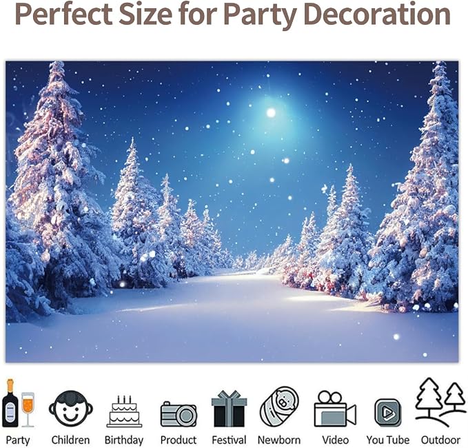 Winter Christmas Backdrop 9x6ft Winter Snow Forest Backdrop White Xmas Trees Photography Background for Christmas New Year Party Decorations Banner Photo Background Photo Props - Image 4