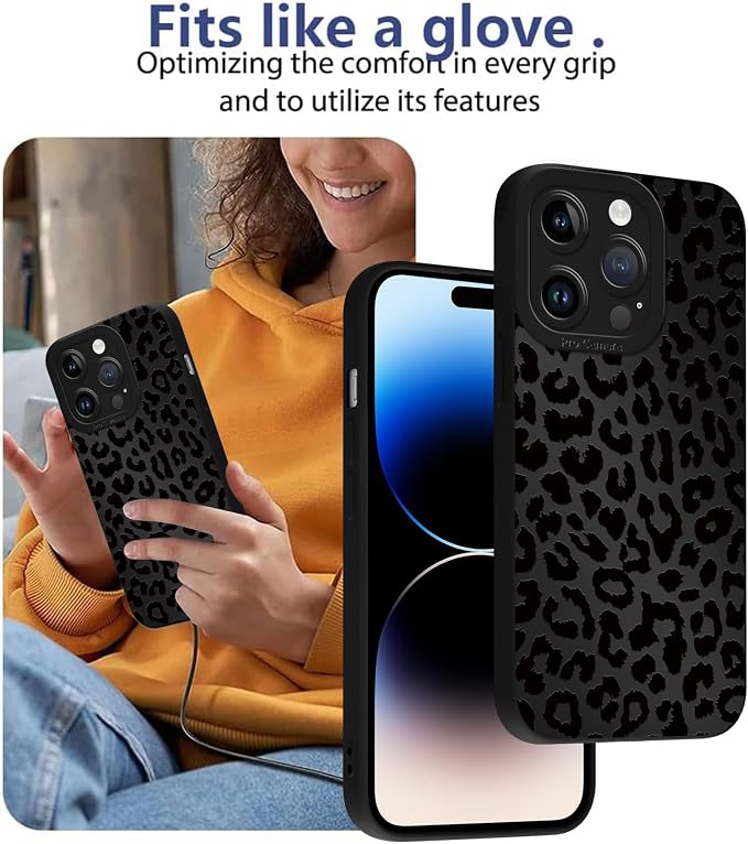 Cute Black Cheetah Print Phone Case for iPhone 14 Pro Max 6.7" | Aesthetic Leopard Pattern Design Cover Full Camera Lens Protective Shockproof Soft Slim TPU Funda for Men Women Girls - Image 7
