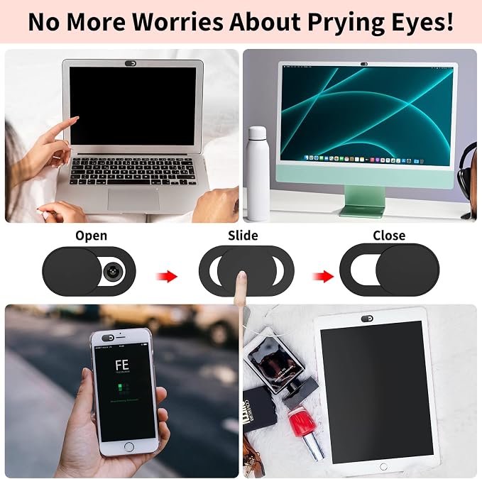 Yilador Webcam Cover (3 Pack), 0.03 inch Ultra Thin Laptop Camera Cover Slide for iPhone iPad MacBook Pro Computer iMac Cell Phone PC Accessories Camera Blocker Slider, Great for Privacy - Black - Image 6