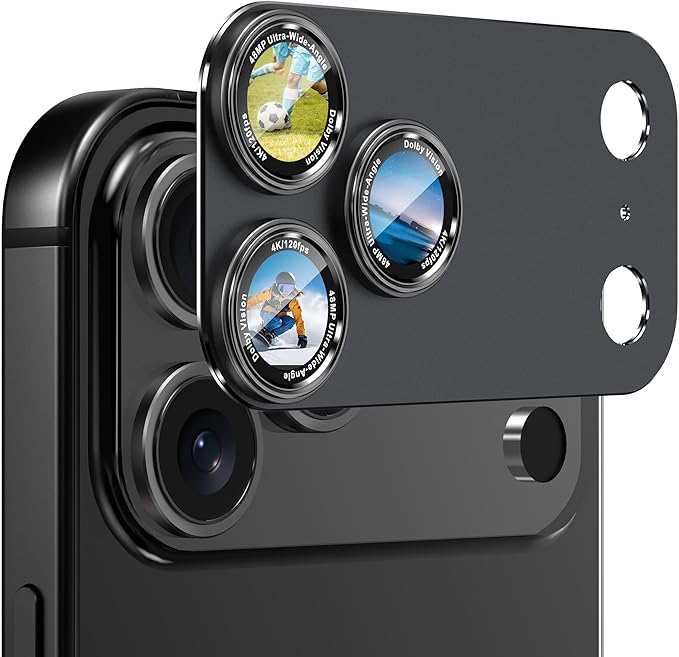CACOE Metal Camera Lens Protector for iPhone 17 Pro Max | Tempered Glass Cover, Anti-Scratch, Drop-Proof, Strong Adhesion, Camera Screen Cover Accessories, Carbon Black by CACOE
