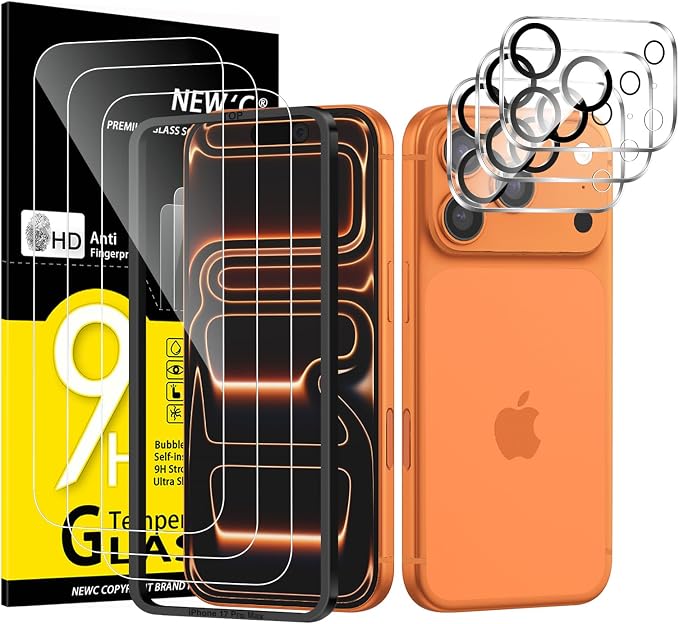 NEW'C 3x Screen Protector for iPhone 17 Pro Max (6.9 inches)+ 3x Camera Lens Protector, Sensor Protection, Case Friendly Tempered Glass Film, Ultra Resistant, Easy installation tool include by NEWC