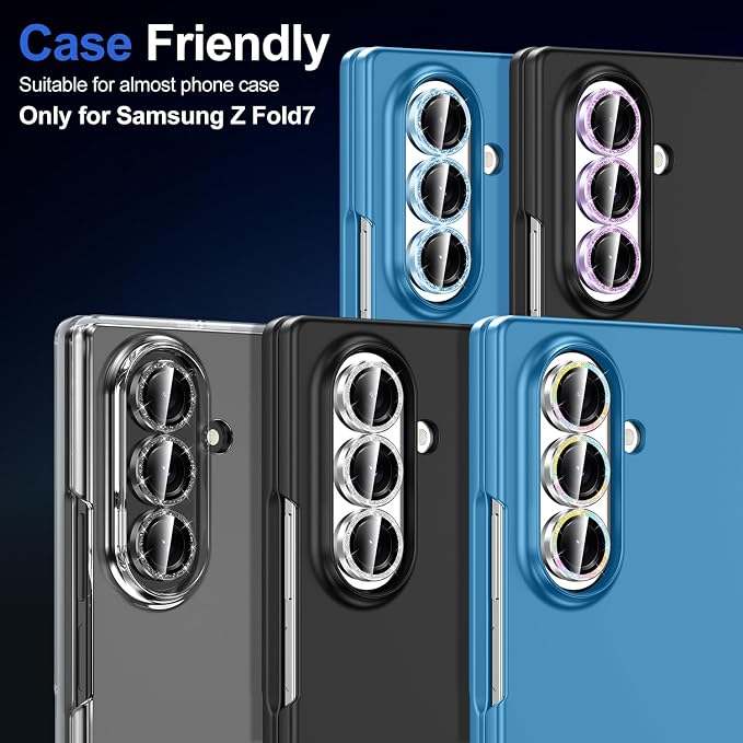 for Samsung Galaxy Z Fold 7 Camera Lens Protector, Individual Metal Ring Tempered Glass Lens Cover, [Strong Adsorption] Scratch Resistant Ultra-Thin HD Clear Lens Cover, 1 Set-Black Sparkly - Image 7
